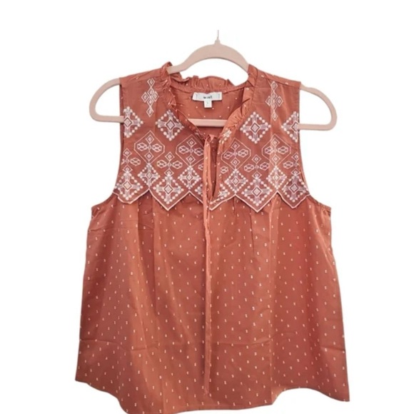 Anthropologie Tops - Anthropologie Mine Peach Embroidered Sleeveless Blouse